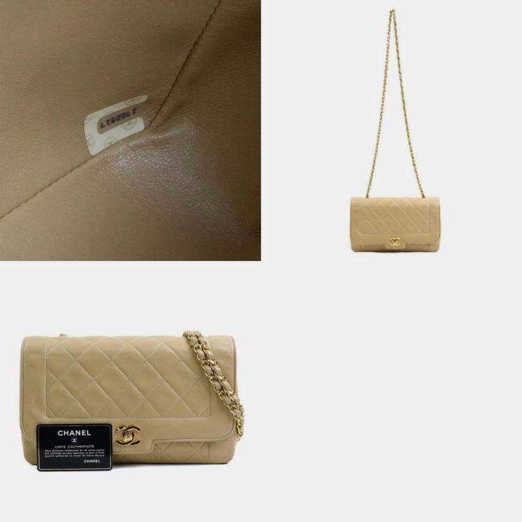 Pre Owned Chanel Beige Leather Matelasse Chain Vintage Diana Shoulder Bag