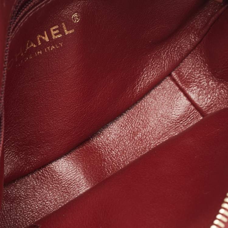 Pre Owned Chanel Red Quilted Caviar Leather Filigree Belt Bag