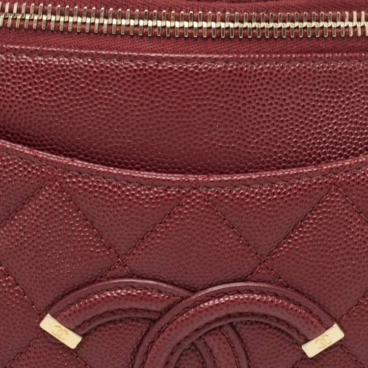 Pre Owned Chanel Red Quilted Caviar Leather Filigree Belt Bag