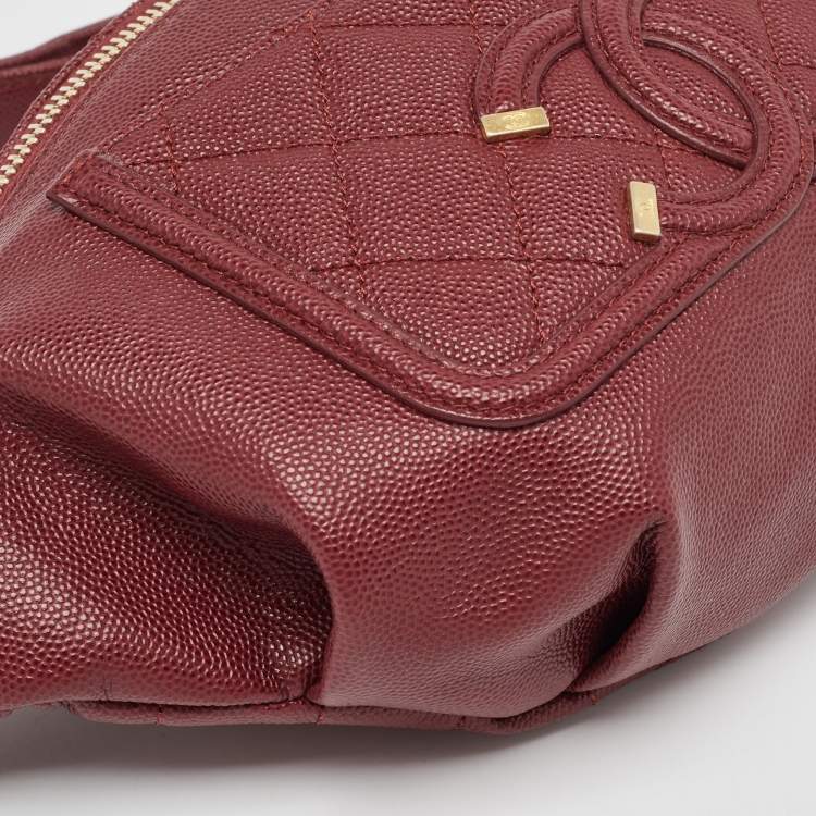 Pre Owned Chanel Red Quilted Caviar Leather Filigree Belt Bag