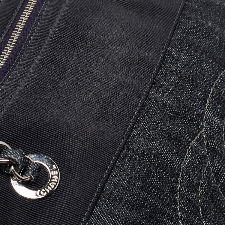 Pre Owned Chanel Dark Blue Quilted Denim Bowler Bag
