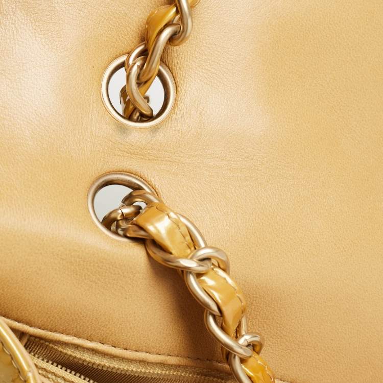 Pre Owned Chanel Gold Quilted Patent Leather Maxi Classic Single Flap Bag