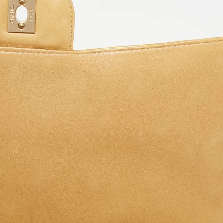 Pre Owned Chanel Gold Quilted Patent Leather Maxi Classic Single Flap Bag