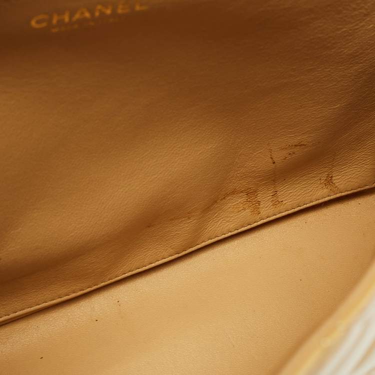 Pre Owned Chanel Gold Quilted Patent Leather Maxi Classic Single Flap Bag