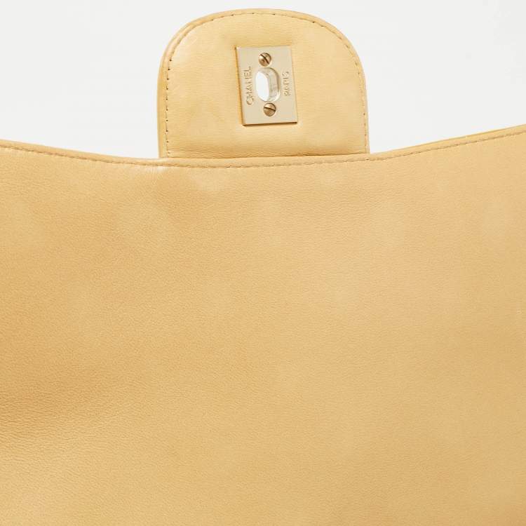 Pre Owned Chanel Gold Quilted Patent Leather Maxi Classic Single Flap Bag