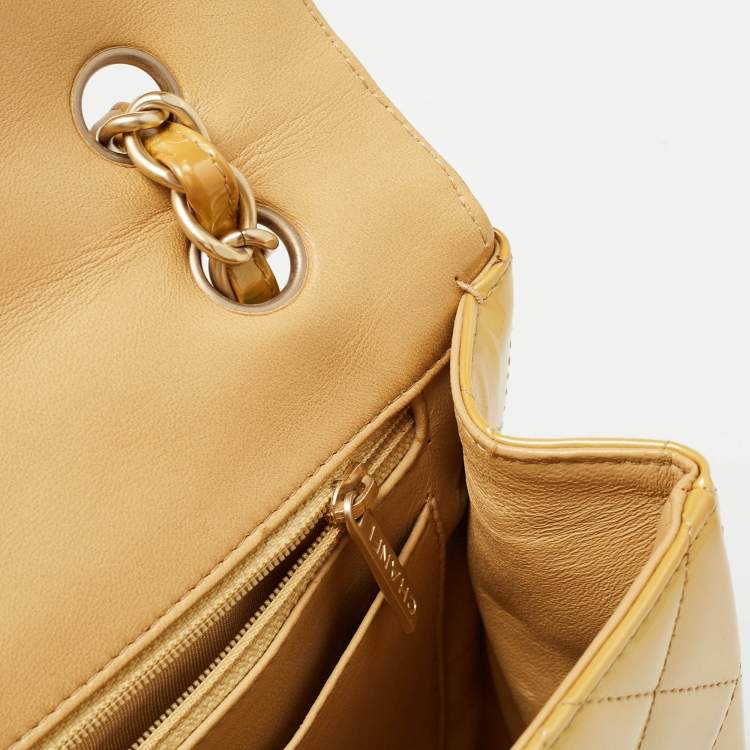 Pre Owned Chanel Gold Quilted Patent Leather Maxi Classic Single Flap Bag