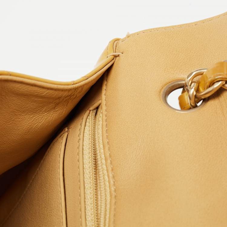 Pre Owned Chanel Gold Quilted Patent Leather Maxi Classic Single Flap Bag