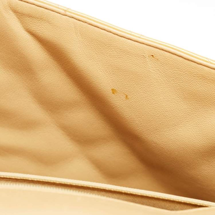 Pre Owned Chanel Gold Quilted Patent Leather Maxi Classic Single Flap Bag