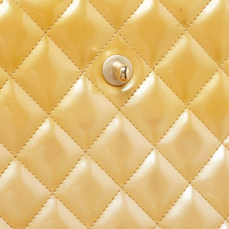 Pre Owned Chanel Gold Quilted Patent Leather Maxi Classic Single Flap Bag