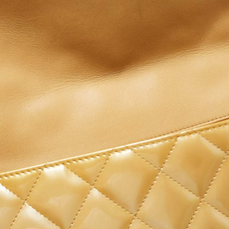 Pre Owned Chanel Gold Quilted Patent Leather Maxi Classic Single Flap Bag