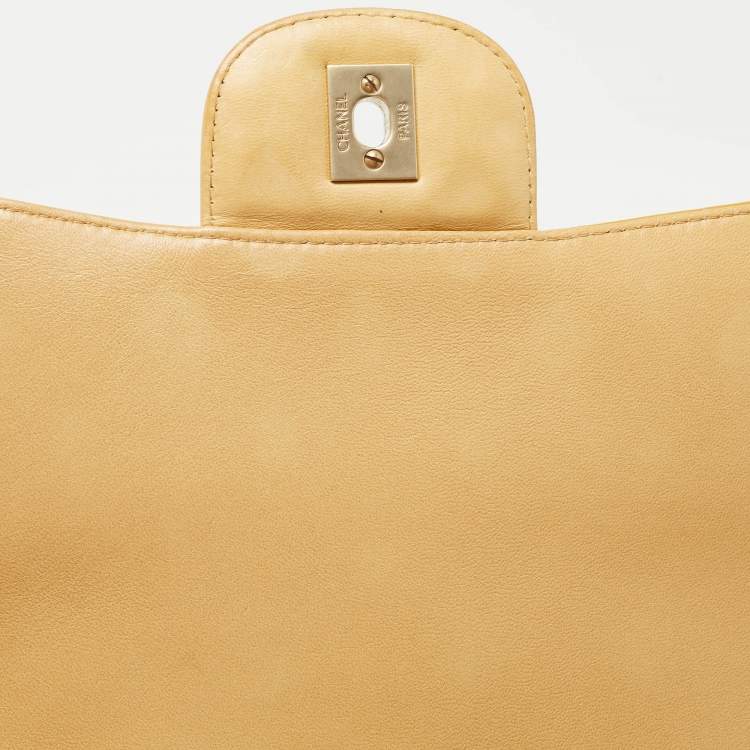 Pre Owned Chanel Gold Quilted Patent Leather Maxi Classic Single Flap Bag