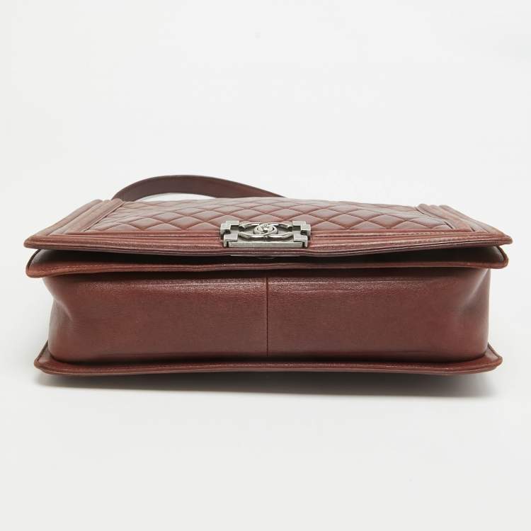 Pre Owned Chanel Burgundy Quilted Leather Large Boy Bag