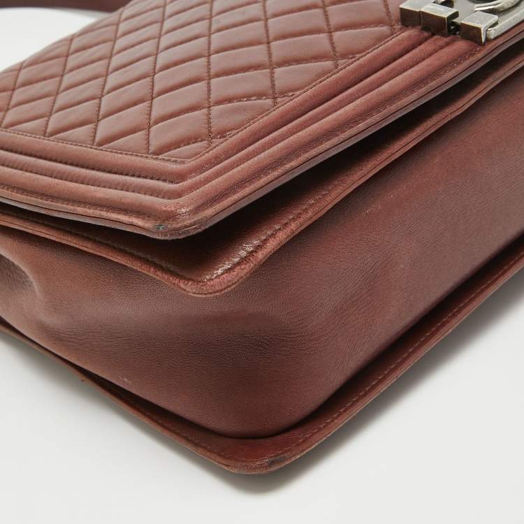 Pre Owned Chanel Burgundy Quilted Leather Large Boy Bag