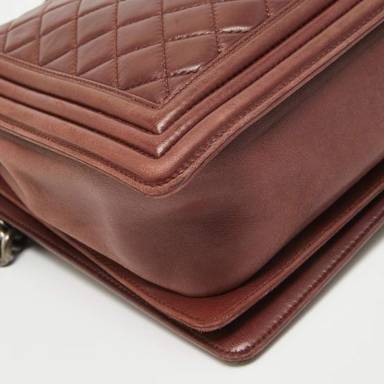 Pre Owned Chanel Burgundy Quilted Leather Large Boy Bag