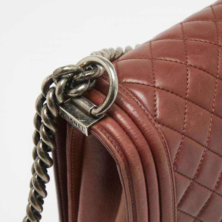 Pre Owned Chanel Burgundy Quilted Leather Large Boy Bag