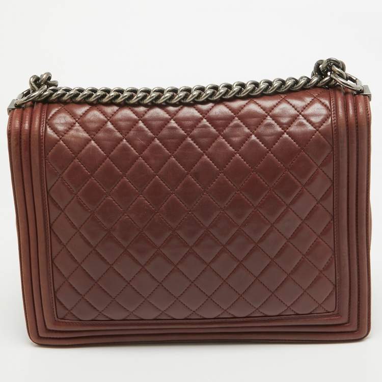 Pre Owned Chanel Burgundy Quilted Leather Large Boy Bag