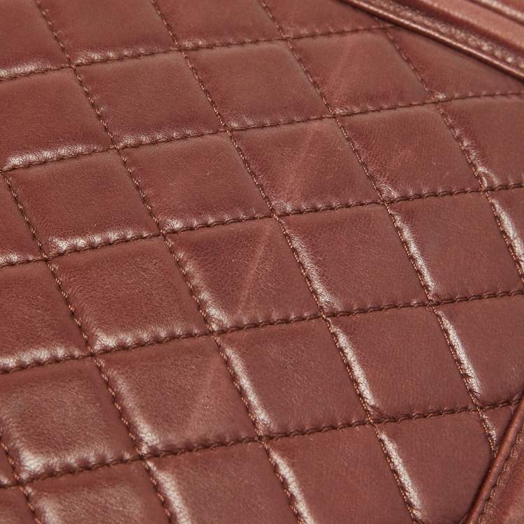 Pre Owned Chanel Burgundy Quilted Leather Large Boy Bag