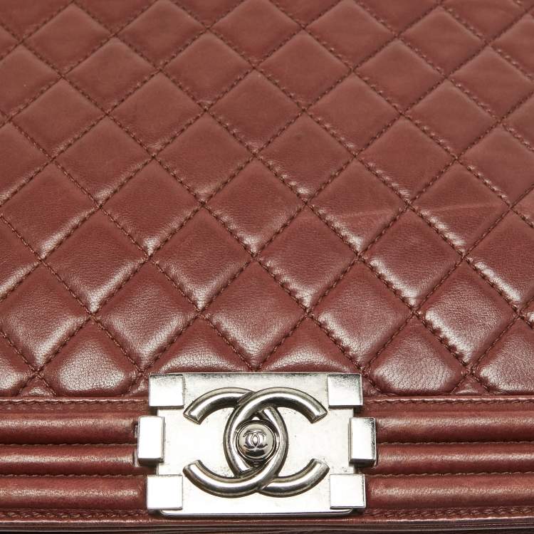 Pre Owned Chanel Burgundy Quilted Leather Large Boy Bag