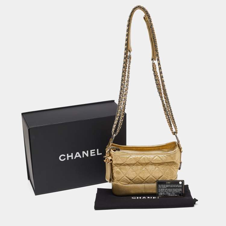 Pre Owned Chanel Gold Quilted Aged Leather Small Gabrielle Hobo