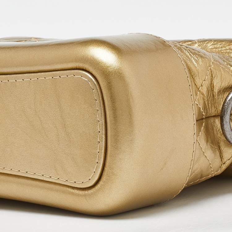 Pre Owned Chanel Gold Quilted Aged Leather Small Gabrielle Hobo