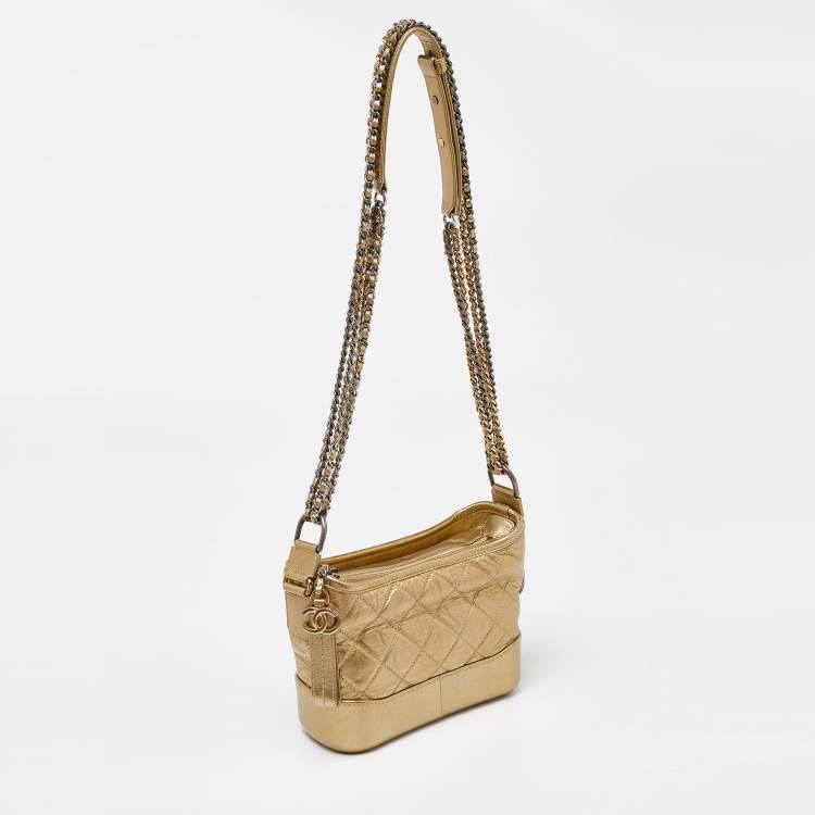 Pre Owned Chanel Gold Quilted Aged Leather Small Gabrielle Hobo