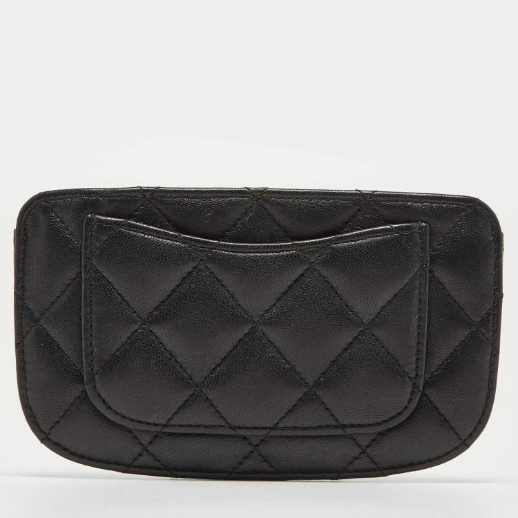 مملوكة مسبقًا Chanel Black/Burgundy Quilted Leather CC Curved Card Holder 