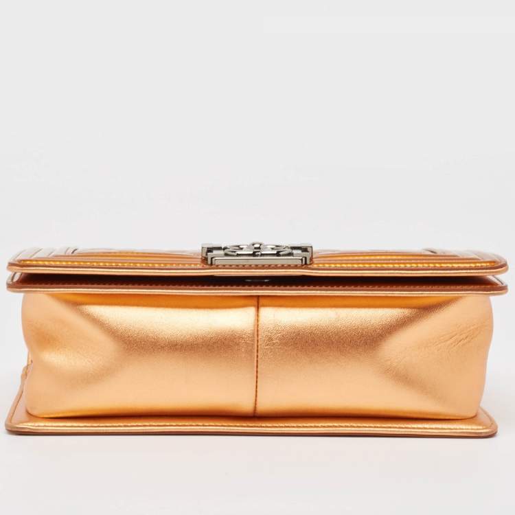 Pre Owned Chanel Bronze Quilted Patent Leather Medium Boy Flap Bag