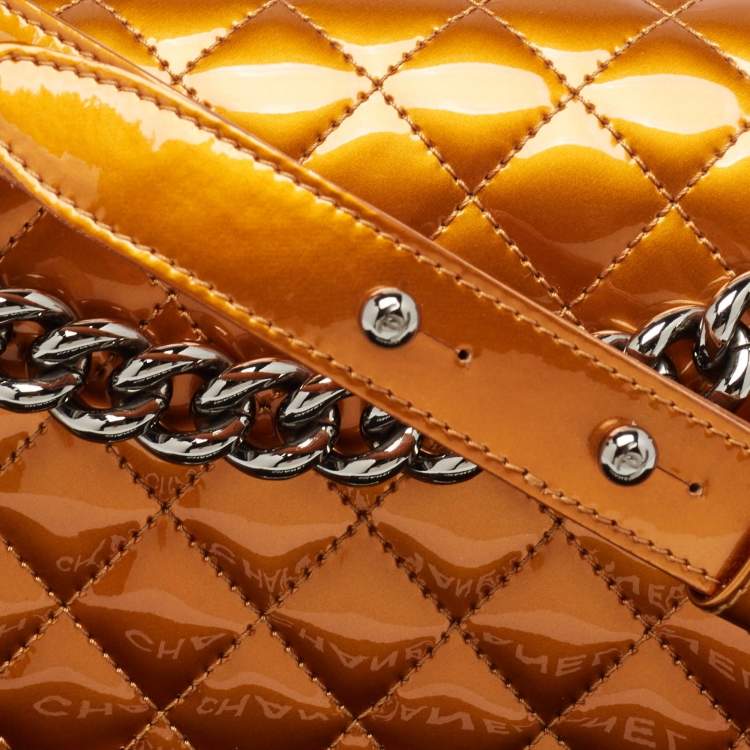 Pre Owned Chanel Bronze Quilted Patent Leather Medium Boy Flap Bag