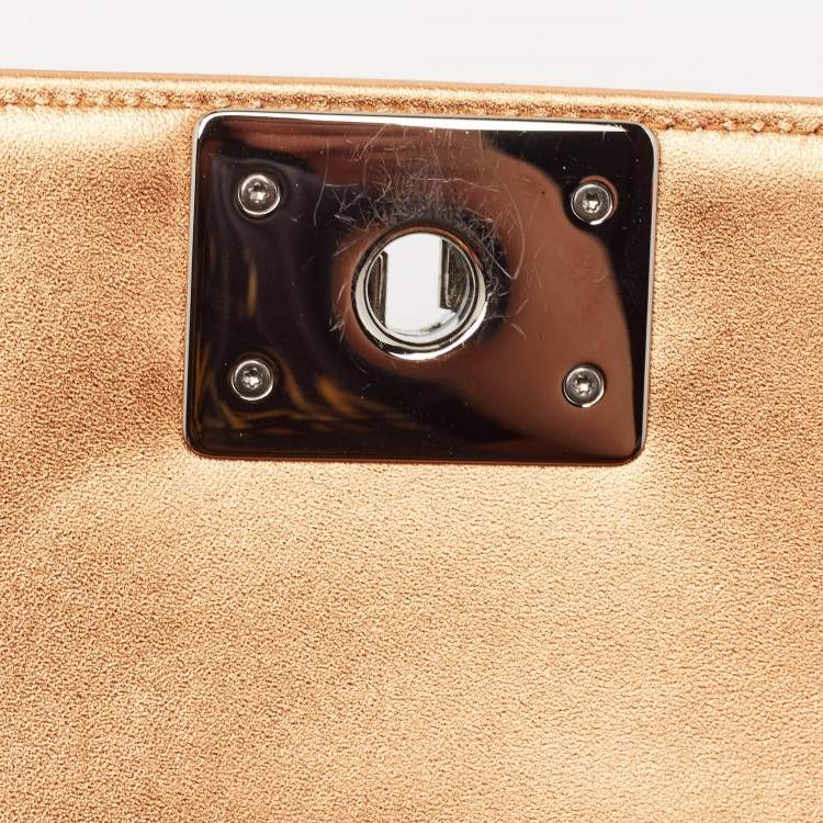 Pre Owned Chanel Bronze Quilted Patent Leather Medium Boy Flap Bag