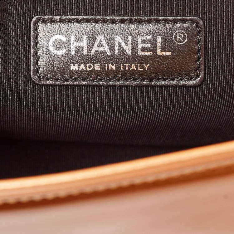 Pre Owned Chanel Bronze Quilted Patent Leather Medium Boy Flap Bag
