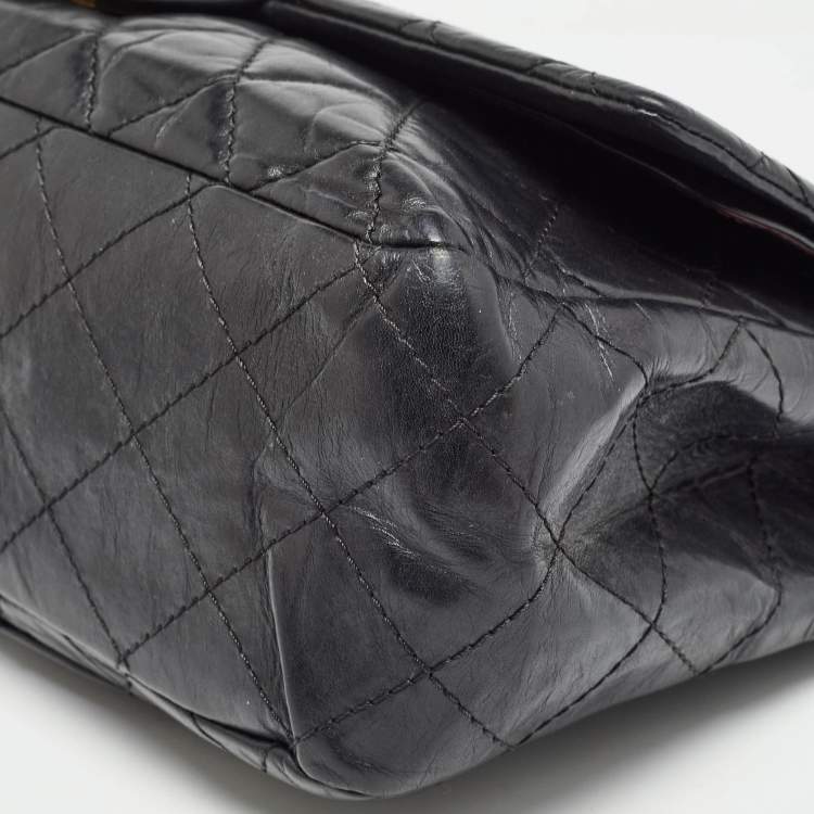 Pre Owned Chanel Black Quilted Aged Leather 227 Reissue 2.55 Flap Bag