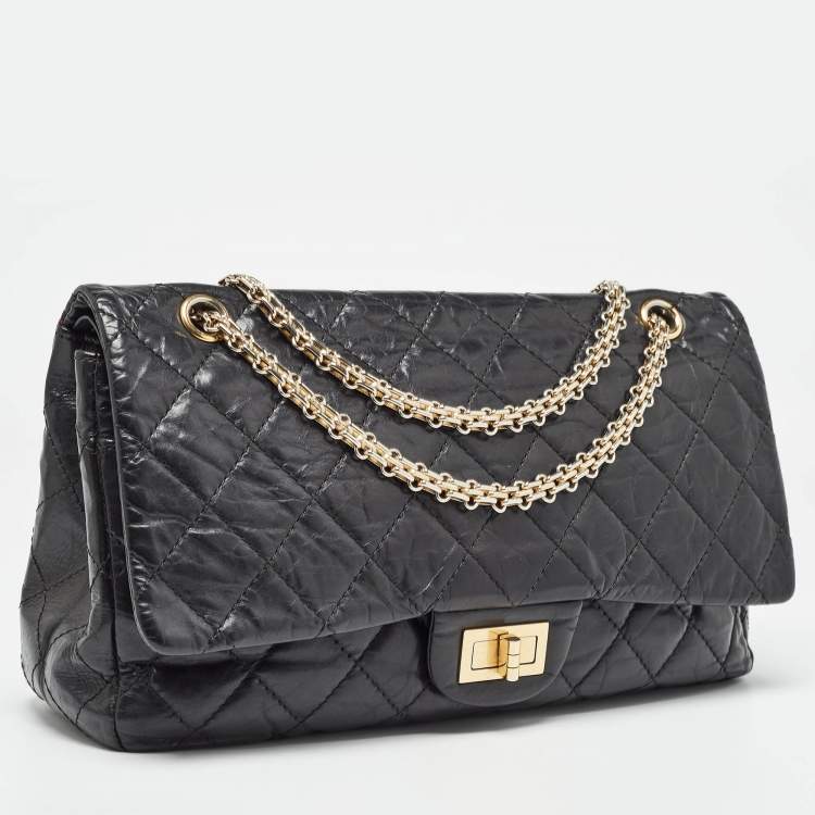Pre Owned Chanel Black Quilted Aged Leather 227 Reissue 2.55 Flap Bag