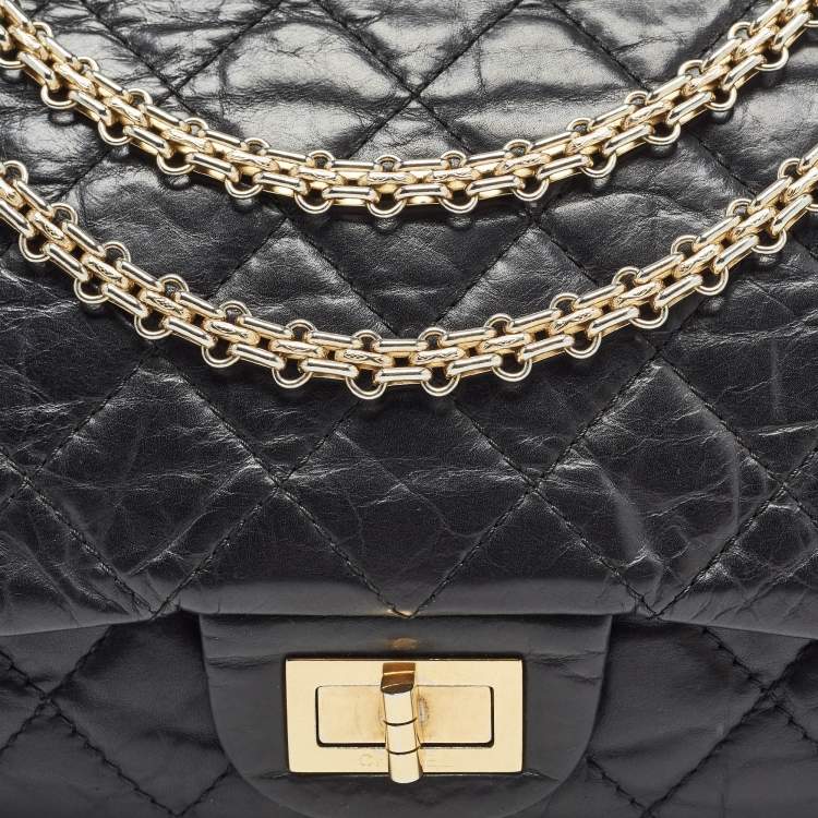 Pre Owned Chanel Black Quilted Aged Leather 227 Reissue 2.55 Flap Bag