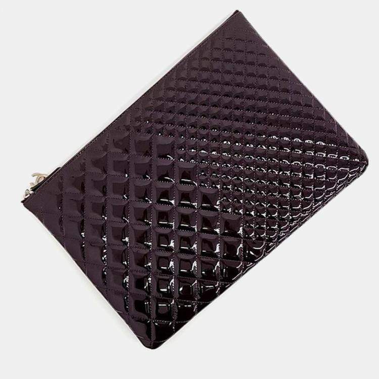 Pre Owned Chanel Wine Patent Leather Large Clutch Bag