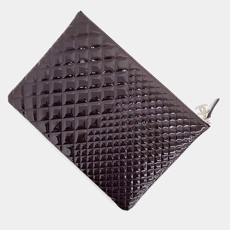 Pre Owned Chanel Wine Patent Leather Large Clutch Bag