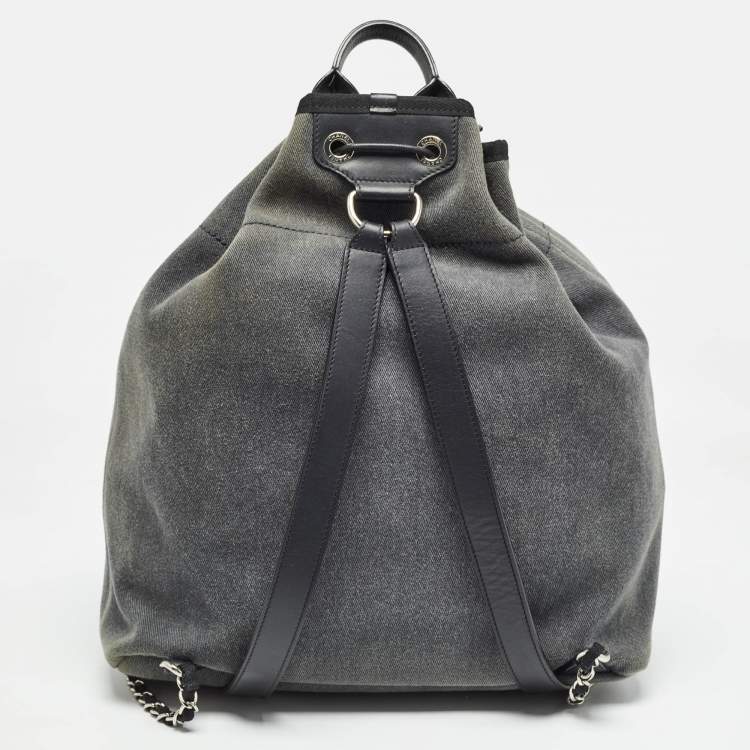 Pre Owned Chanel Dark Grey Denim Sequins Deauville Backpack