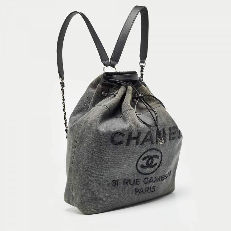 Pre Owned Chanel Dark Grey Denim Sequins Deauville Backpack