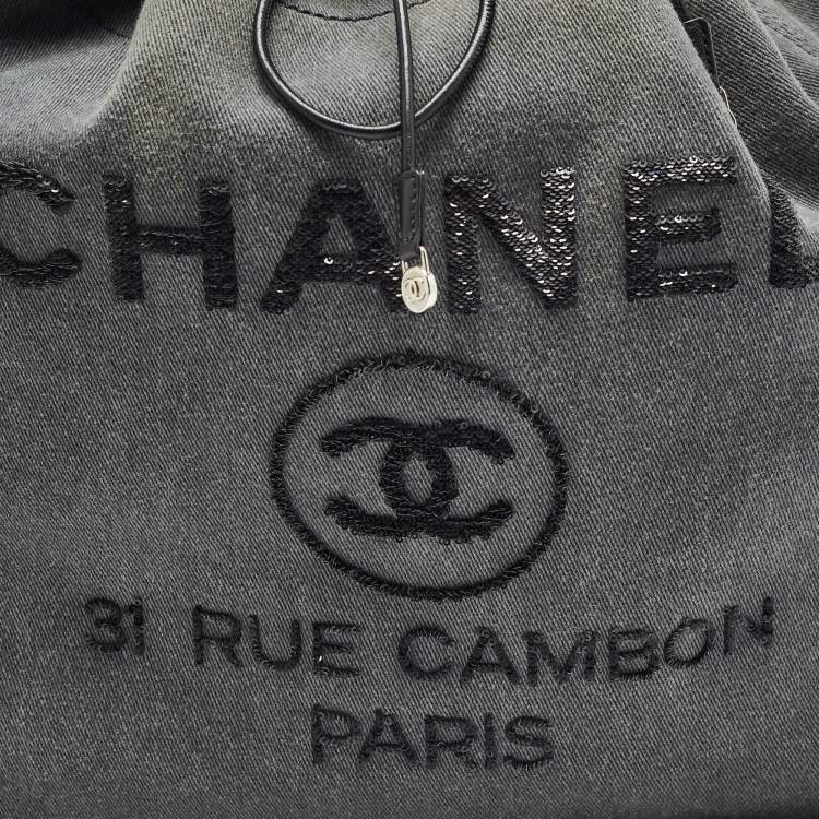 Pre Owned Chanel Dark Grey Denim Sequins Deauville Backpack