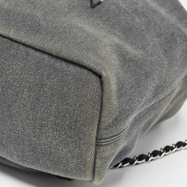 Pre Owned Chanel Dark Grey Denim Sequins Deauville Backpack