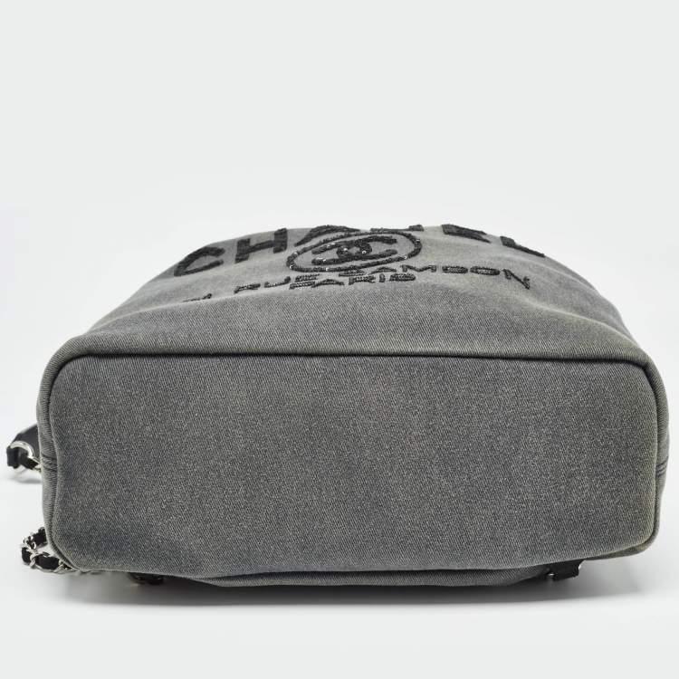 Pre Owned Chanel Dark Grey Denim Sequins Deauville Backpack