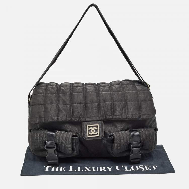 Pre Owned Chanel Black Cube Quilted Nylon Sports Ligne Messenger Bag