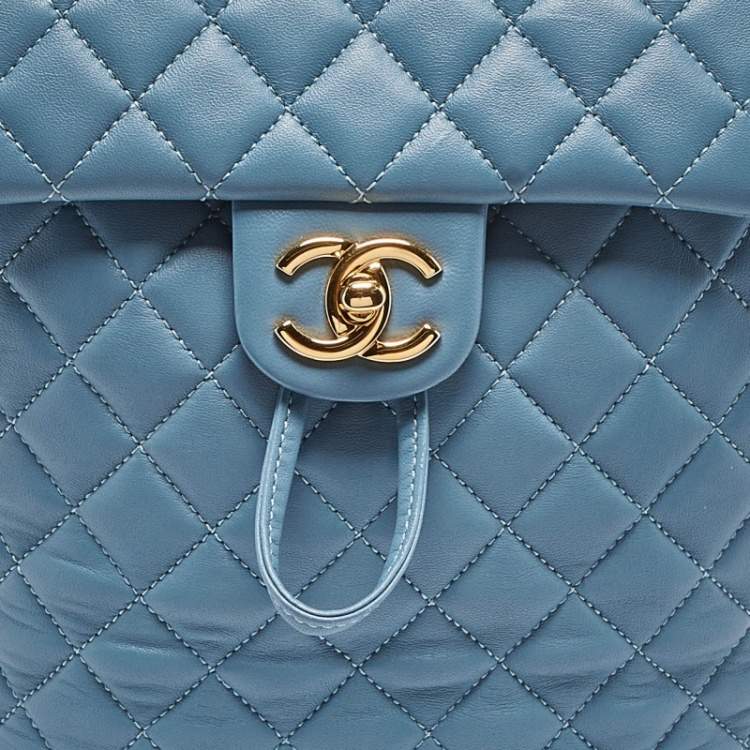Pre Owned Chanel Light Blue Quilted Leather Small Urban Spirit Backpack