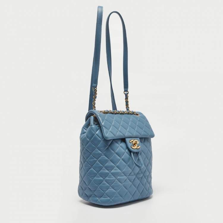 Pre Owned Chanel Light Blue Quilted Leather Small Urban Spirit Backpack