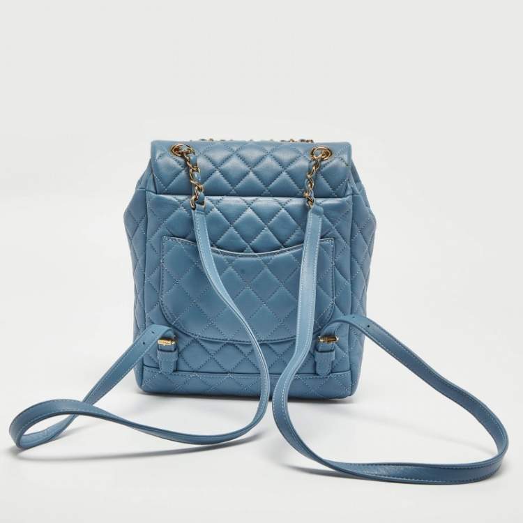 Pre Owned Chanel Light Blue Quilted Leather Small Urban Spirit Backpack