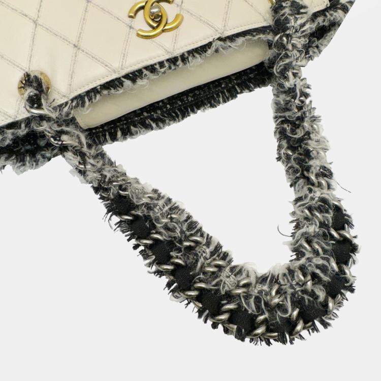 Pre Owned Chanel Beige/Black Tweed and Leather Tweedy Tote Bag