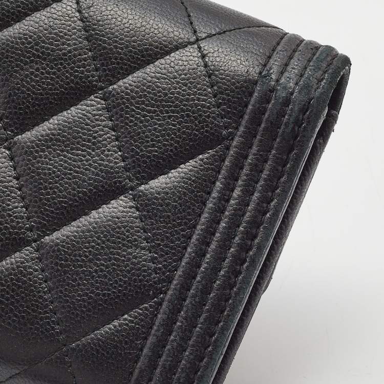 Pre Owned Chanel Black Quilted Leather Large Boy Gusset Flap Wallet