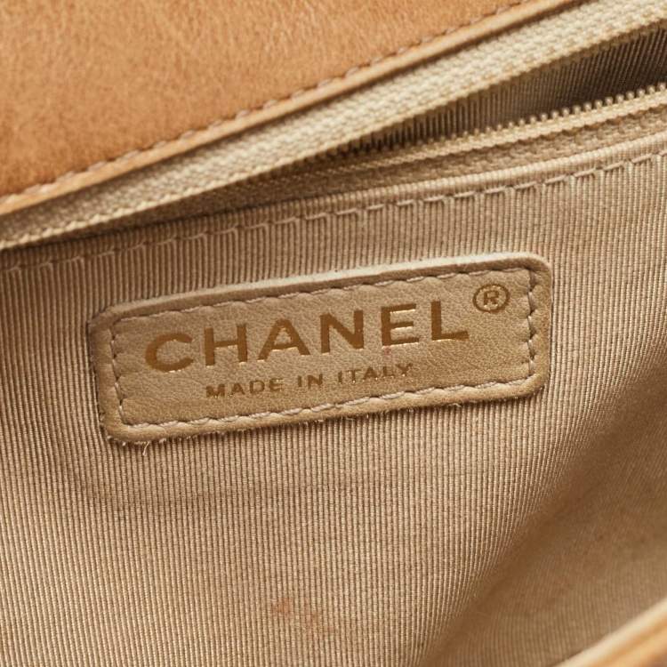 Pre Owned Chanel Brown Marble Effect Quilted Leather New Medium Boy Flap Bag