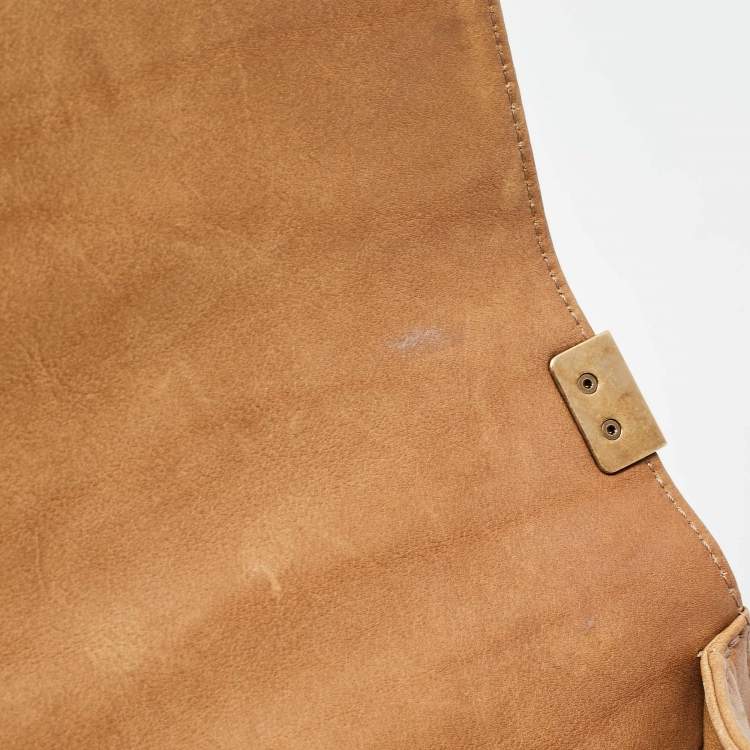 Pre Owned Chanel Brown Marble Effect Quilted Leather New Medium Boy Flap Bag