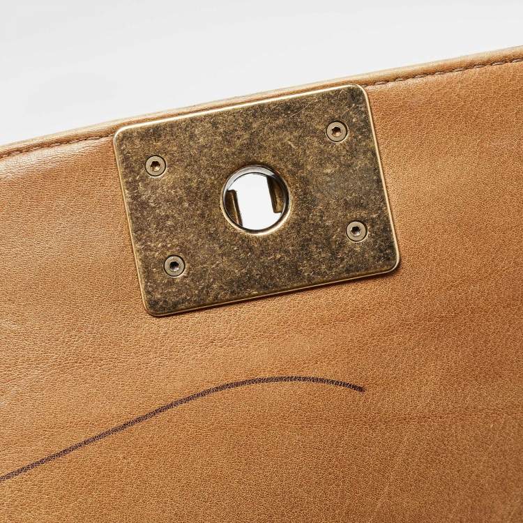 Pre Owned Chanel Brown Marble Effect Quilted Leather New Medium Boy Flap Bag