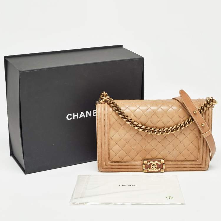 Pre Owned Chanel Brown Marble Effect Quilted Leather New Medium Boy Flap Bag